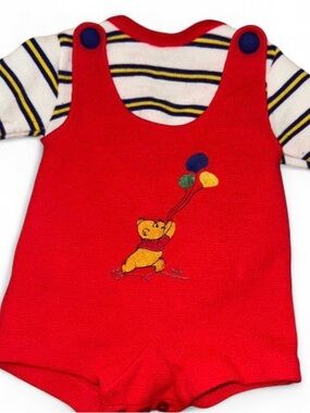 Vintage 1980s Sears Winnie the Pooh Embroidered Knit Romper Baby 0–6 Months